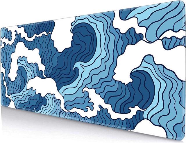 Japanese Blue and White Wave Gaming Mouse Pad XL - Non Slip Rubber Base  Large Mousepad - Stitched Edges Desk Pad, Extended Mice Pad, 31.5 X 11.8  Inch