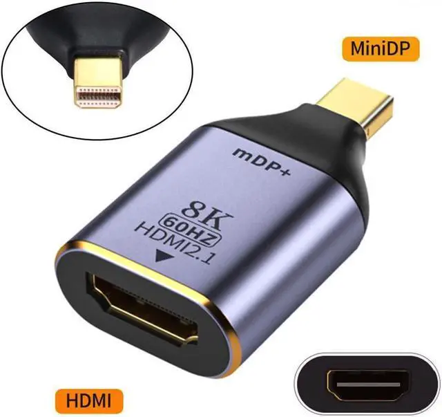 Alt view image 2 of 5 - Mini DisplayPort 1.4 Source to HDMI 2.1 Display 8K 60hz UHD 4K Mini-DP to HDMI Male Monitor Adapter Cable Mini-DP to HDMI