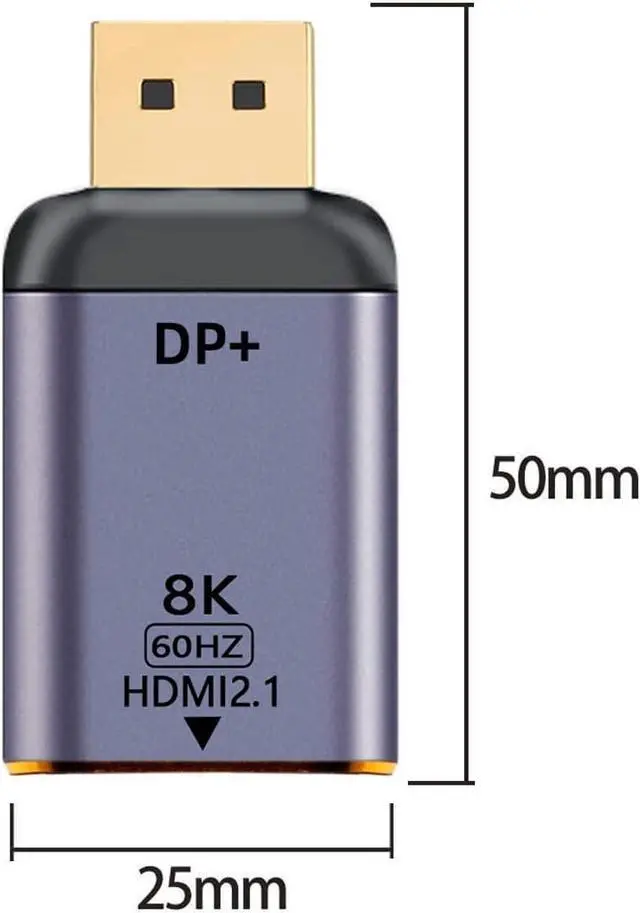 Alt view image 2 of 6 - DisplayPort 1.4 Source to HDMI 2.1 Display 8K 60hz UHD 4K DP to HDMI Male Monitor Adapter Connector