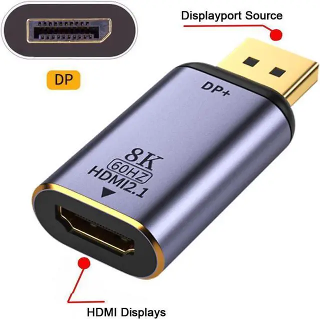 Alt view image 6 of 6 - DisplayPort 1.4 Source to HDMI 2.1 Display 8K 60hz UHD 4K DP to HDMI Male Monitor Adapter Connector