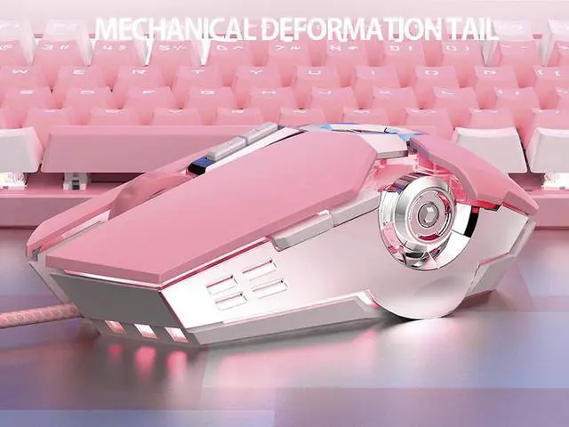 Alt view image 4 of 6 - CORN MK Ergonomic Design, N-key Rollover Cool Exterior USB Wired Blue Switch PBT Keycaps Mechanical  Gaming Keyboard With Backlit And 2400DPI,4 Breathing Light Mouse Combo  - Pink