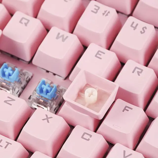 Alt view image 3 of 6 - CORN MK Ergonomic Design, N-key Rollover Cool Exterior USB Wired Blue Switch PBT Keycaps Mechanical  Gaming Keyboard With Backlit And 2400DPI,4 Breathing Light Mouse Combo  - Pink