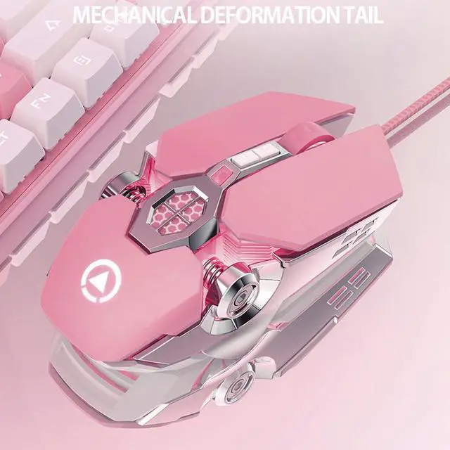 Alt view image 5 of 6 - CORN MK Ergonomic Design, N-key Rollover Cool Exterior USB Wired Blue Switch PBT Keycaps Mechanical  Gaming Keyboard With Backlit And 2400DPI,4 Breathing Light Mouse Combo  - Pink