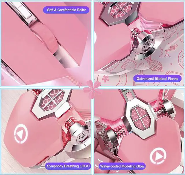 Alt view image 6 of 6 - CORN MK Ergonomic Design, N-key Rollover Cool Exterior USB Wired Blue Switch PBT Keycaps Mechanical  Gaming Keyboard With Backlit And 2400DPI,4 Breathing Light Mouse Combo  - Pink