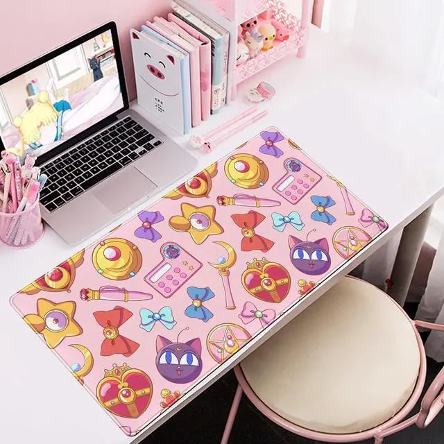 Alt view image 5 of 6 - Desk Mat Cute Kawaii Desk Accessories Girls Extended Gaming Mouse Desk Pad Decorations for Women Office Keyboard Mousepad Mat31.5x15.75in, Stitched Edge Non-Slip Bottom Large Mouse Pad for Desk