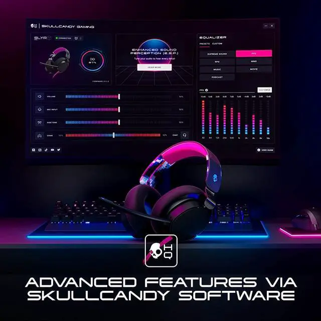 Alt view image 5 of 7 - Skullcandy SLYR Pro Wired Over-Ear Gaming Headset/Soft Earpads/Clear Voice Smart Mic/Works with Playstation, PS5, Xbox, Xbox Series X, Nintendo Switch, Mobile, VR, and PC/Kids or Adult
