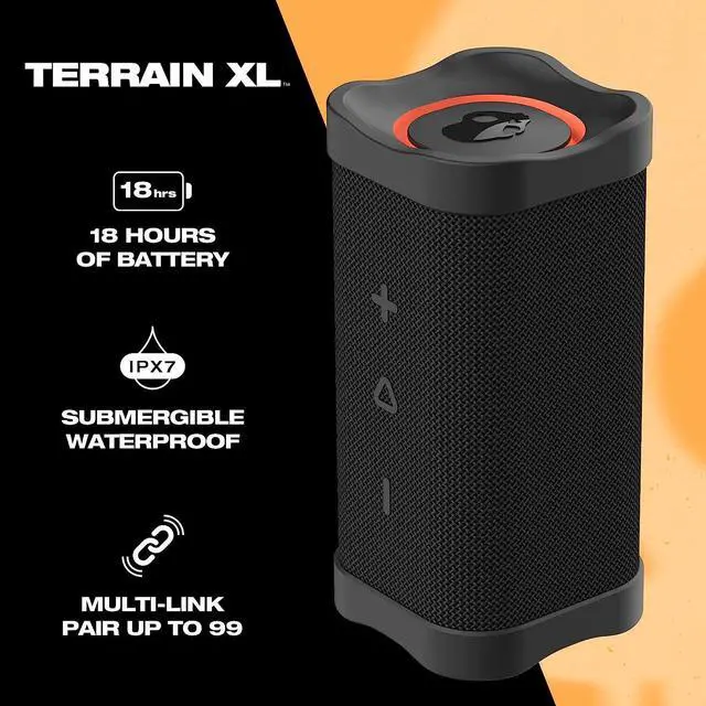 Alt view image 2 of 7 - Skullcandy Terrain XL Wireless Bluetooth Speaker - IPX7 Waterproof Portable Speaker with Dual Custom Passive Radiators, 18 Hour Battery, Nylon Wrist Wrap, & True Wireless Stereo
