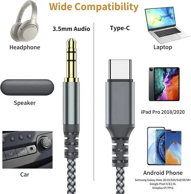 Alt view image 6 of 6 - USB C to 3.5mm Audio Aux Jack Cable, 3.3FT USB Type C to Male Adapter Dongle Cable Cord Car Headphone Compatible with Samsung Galaxy S23 S22 S21 S20 Ultra Note 20 10 S10 S9 Plus,iPad Pro,Pixel 4 3 XL