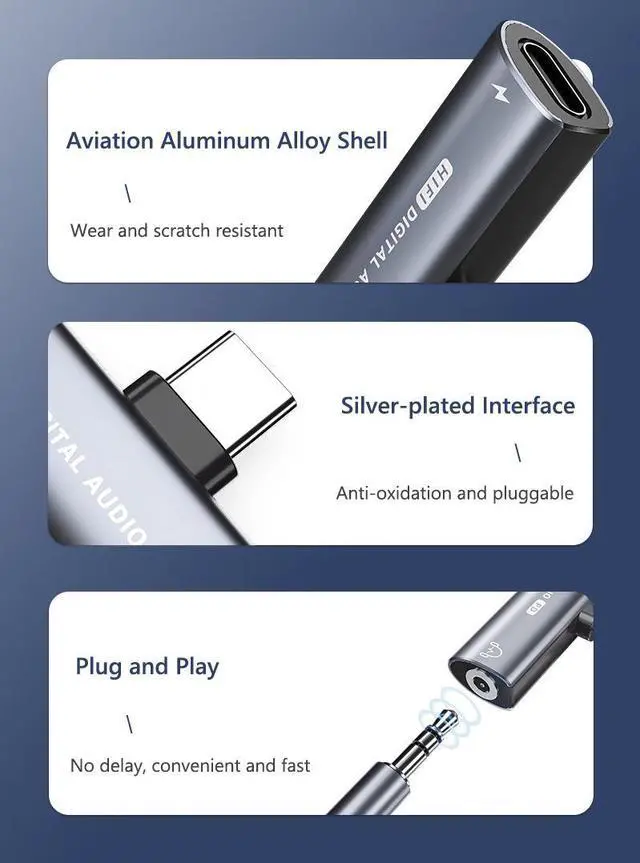 Alt view image 4 of 7 - USB C to 3.5mm Headphone and Charger Adapter, 2 in 1 Type-C to Hi-Res 3.5mm Audio with PD27W Fast Charge, 32Bit 384KHz,1-pack Black