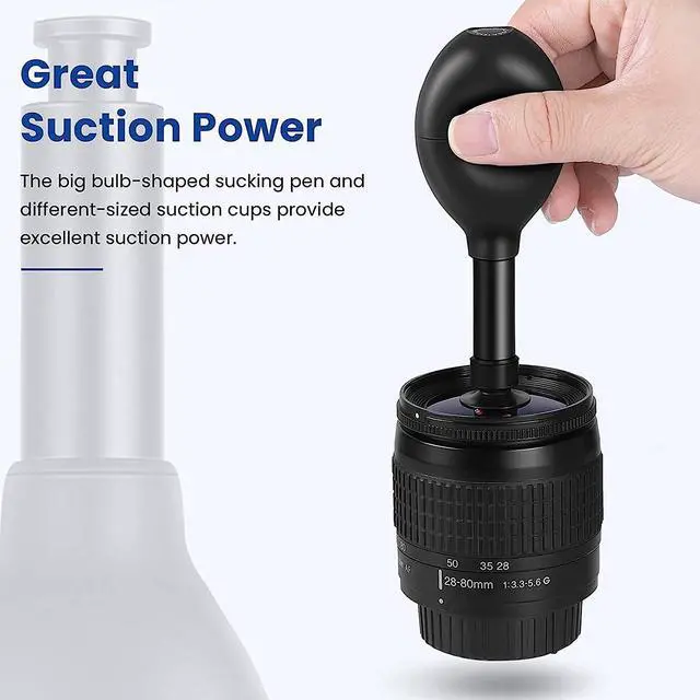 Alt view image 5 of 7 - Lens Sucker Kit 8-in-1 with 7 Interchangeable Suction Cups Strong Suction Manual Vacuum Suction Pen Lens Puller for Lens Repair and Cleaning, Watches, and Electronic Components