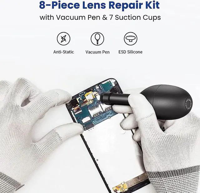 Alt view image 7 of 7 - Lens Sucker Kit 8-in-1 with 7 Interchangeable Suction Cups Strong Suction Manual Vacuum Suction Pen Lens Puller for Lens Repair and Cleaning, Watches, and Electronic Components