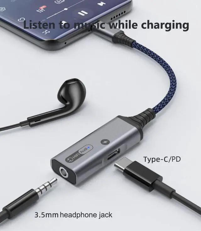 Alt view image 5 of 7 - USB C to 3.5mm Headphone and Charger Adapter, 2-in-1 USB C to AUX Mic Jack with PD 60W Fast Charging for Stereo, Earphones,Compatible with Samsung Galaxy S22/Note20, Pixel 6, iPad Pro 2021 Black