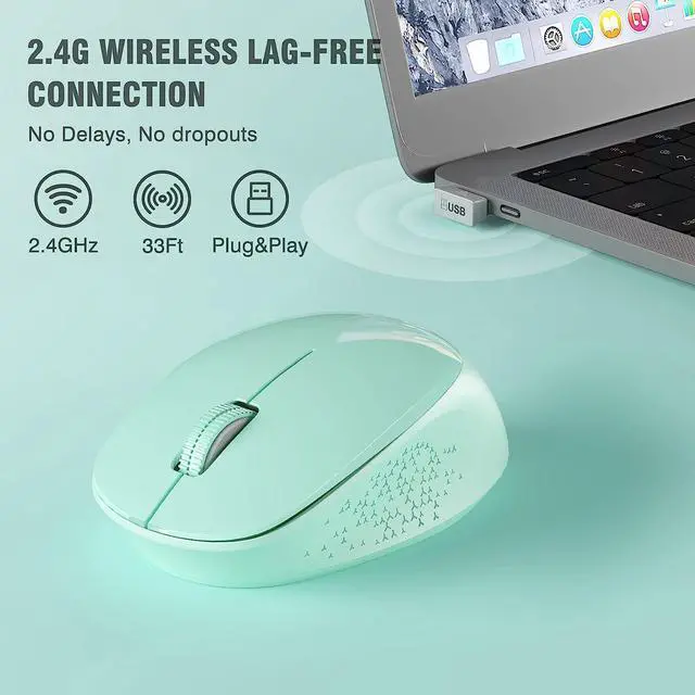 Alt view image 4 of 4 - Wireless Mouse E702 2.4GHz Portable Computer Mouse with USB Receiver, Comfortable Silent Mice for Laptop, Chromebook, PC, Notebook, Desktop, Windows, Mac (Green)