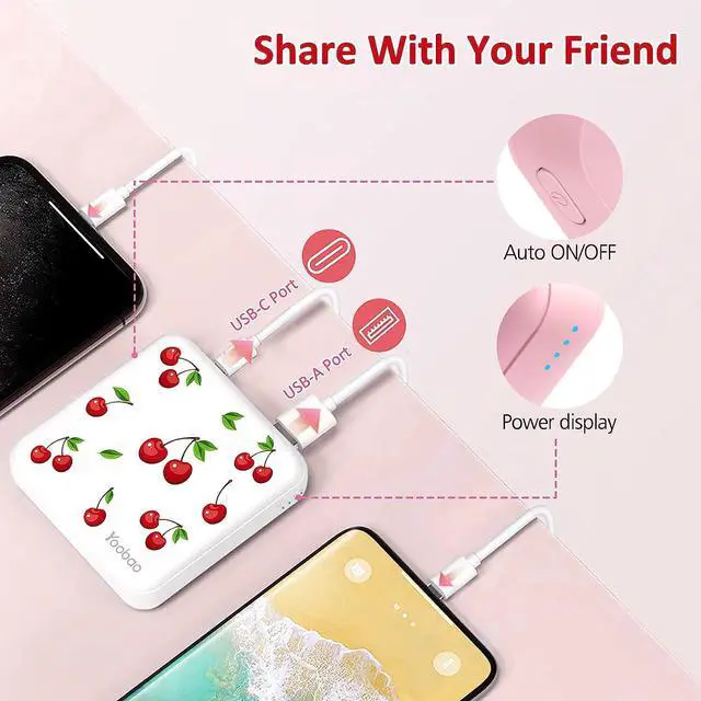 Alt view image 4 of 7 - Yoobao Portable Charger 10000mAh, USB-C (in & Out) 20W Fast Charging Mini Power Bank Cute Stuff for Girls, PD3.0+QC4.0 Cell Phone Battery Pack for iPhone 14/13/12, iPad, Samsung Google (Cherry White)