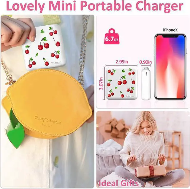 Alt view image 7 of 7 - Yoobao Portable Charger 10000mAh, USB-C (in & Out) 20W Fast Charging Mini Power Bank Cute Stuff for Girls, PD3.0+QC4.0 Cell Phone Battery Pack for iPhone 14/13/12, iPad, Samsung Google (Cherry White)