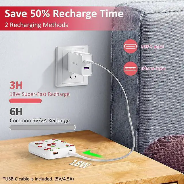 Alt view image 5 of 7 - Yoobao Portable Charger 10000mAh, USB-C (in & Out) 20W Fast Charging Mini Power Bank Cute Stuff for Girls, PD3.0+QC4.0 Cell Phone Battery Pack for iPhone 14/13/12, iPad, Samsung Google (Cherry White)