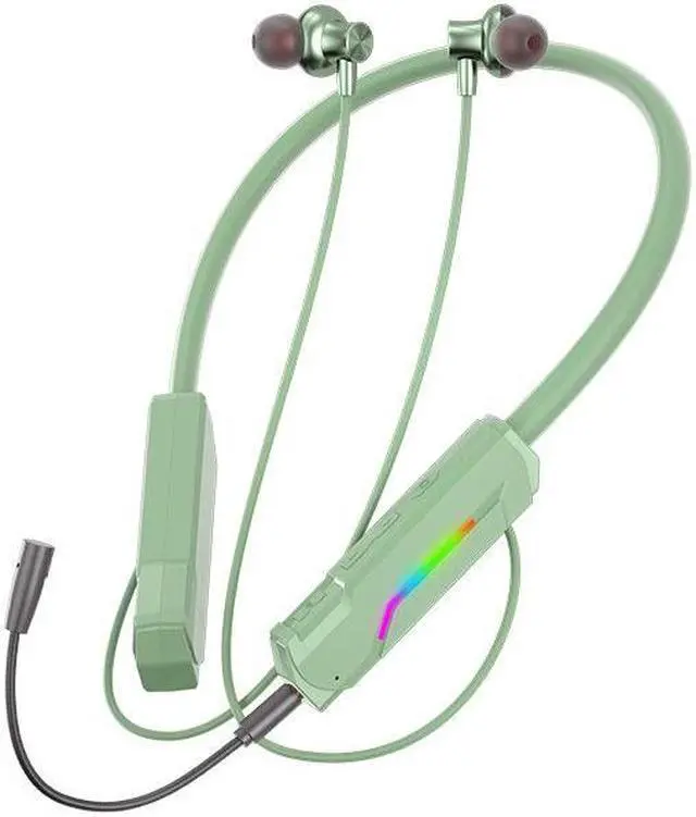 Main image of CORN Earphone Cool RGB Light Bluetooth-compatible5.2 Sports Neckband in-Ear E-Sports Earphone Intelligent Noise Cancelling Low Latency Green