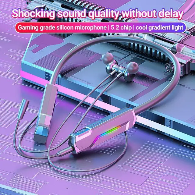 Alt view image 5 of 5 - CORN Earphone Cool RGB Light Bluetooth-compatible5.2 Sports Neckband in-Ear E-Sports Earphone Intelligent Noise Cancelling Low Latency Green
