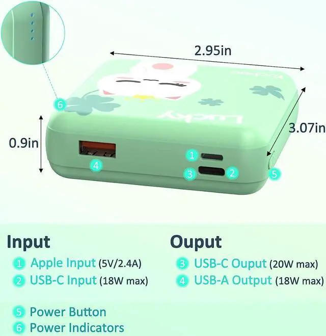 Alt view image 6 of 7 - Yoobao Portable Charger 10000mAh, USB-C (in & Out) 20W Fast Charging Mini Power Bank Cute Stuff for Girls, PD3.0+QC4.0 Cell Phone Battery Pack for iPhone 14/13/12, iPad, Samsung Google
