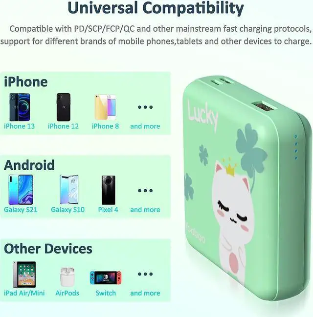 Alt view image 7 of 7 - Yoobao Portable Charger 10000mAh, USB-C (in & Out) 20W Fast Charging Mini Power Bank Cute Stuff for Girls, PD3.0+QC4.0 Cell Phone Battery Pack for iPhone 14/13/12, iPad, Samsung Google