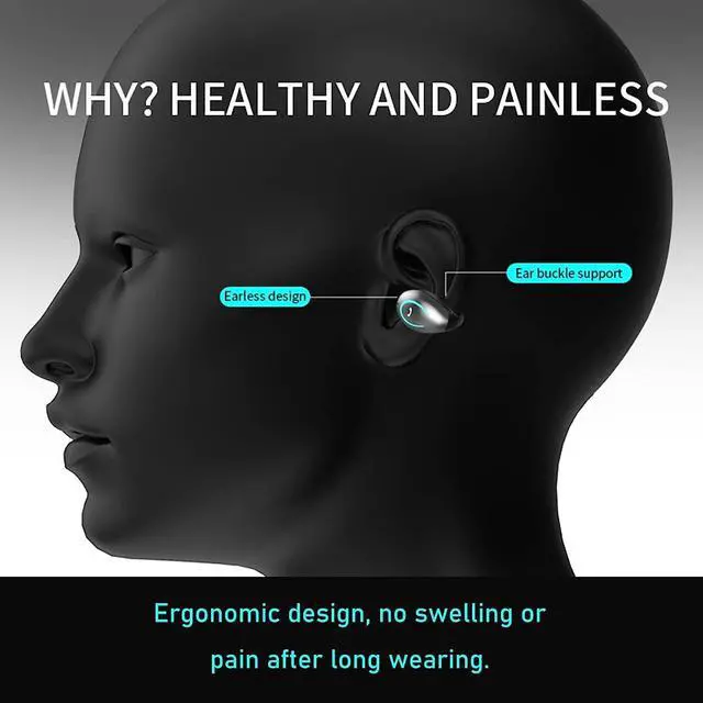 Alt view image 5 of 7 - CORN Open Ear Headphones Wireless Earbuds Bluetooth Sport Headset Single Mini Earpiece Tiny Ear Buds Discreet Microphone Waterproof Lightweight Long Battery Life for Running Workout Android iOS Black