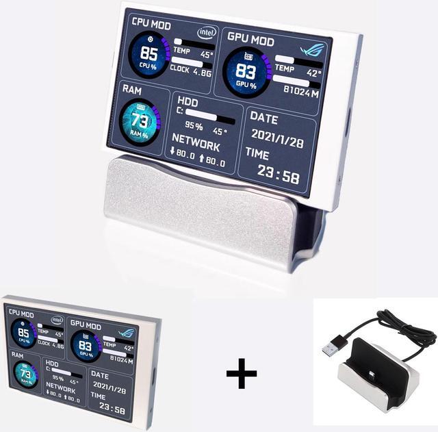 Alt view image 2 of 4 - CORN Secondary IPS Screen, 3.5 inch On-Screen Display Data Monitoring for Gaming Computer Personal PC(CPU, Memory, GPU, Frames) - White