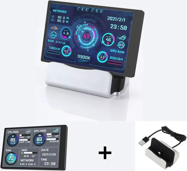 Alt view image 4 of 4 - CORN Secondary IPS Screen, 3.5 inch On-Screen Display Data Monitoring for Gaming Computer Personal PC(CPU, Memory, GPU, Frames) - Black
