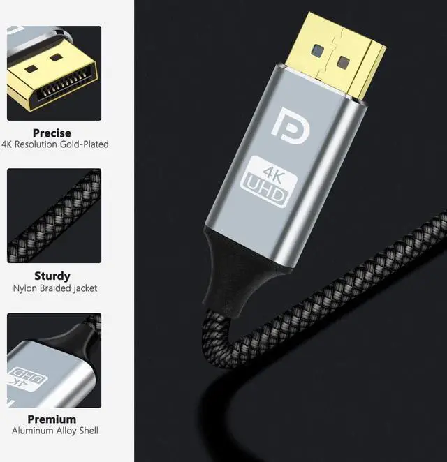 Alt view image 5 of 6 - 4K DisplayPort to HDMI Cable 3.3FT,[Aluminum Shell,Nylon Braided]High Speed,UHD(1440P 60Hz,1080P 120Hz) Unidirectional DP to HDMI Cable Cord for Dell,Monitor,Projector,Desktop, AMD,NVIDIA,Lenovo,HP
