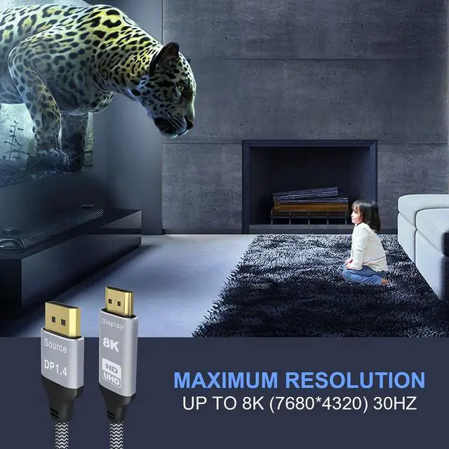 Alt view image 4 of 6 - DisplayPort 1.4 to HDMI 2.1 8K 1.8m Cable Converter 8K@30Hz 4K@120Hz Directional Compatible with DisplayPort PC and HDMI Displays
