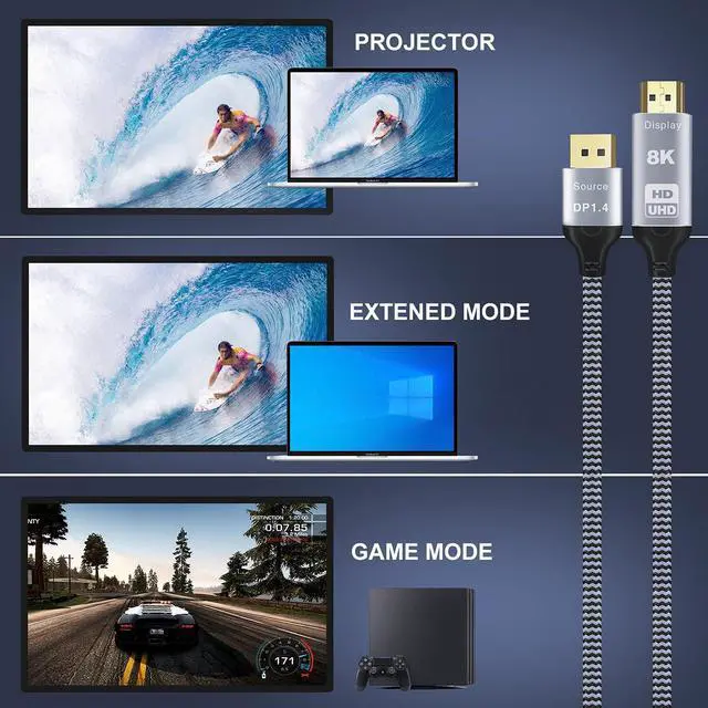 Alt view image 5 of 6 - DisplayPort 1.4 to HDMI 2.1 8K 1.8m Cable Converter 8K@30Hz 4K@120Hz Directional Compatible with DisplayPort PC and HDMI Displays