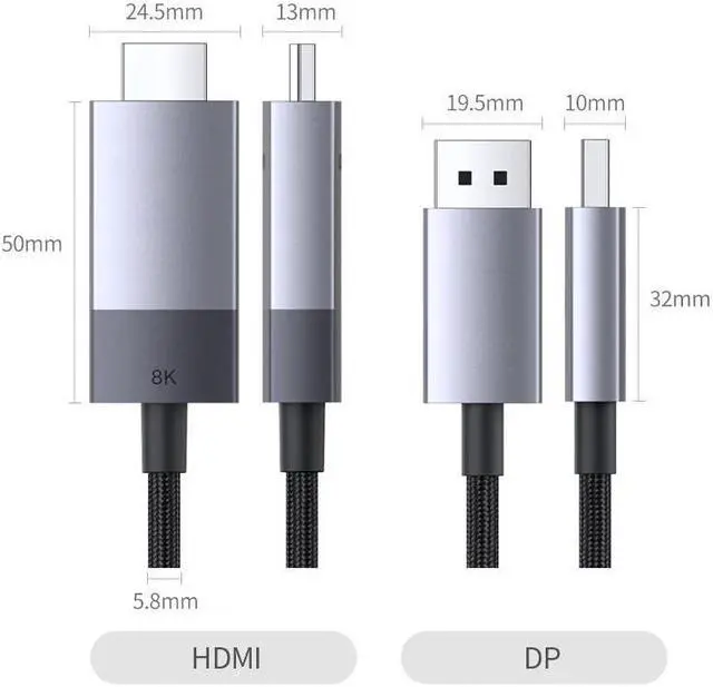 Alt view image 7 of 7 - DisplayPort to HDMI Cable 8K@60Hz HDR Active DP to HDMI Cord Aluminum Braided Uni-Directional Display Port 1.4 to HDMI2.1 Converter 4.9FT Compatible with Monitor, Projector, Dell, Lenovo, HP