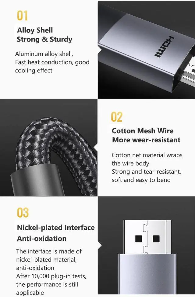 Alt view image 3 of 7 - DisplayPort to HDMI Cable 8K@60Hz HDR Active DP to HDMI Cord Aluminum Braided Uni-Directional Display Port 1.4 to HDMI2.1 Converter 4.9FT Compatible with Monitor, Projector, Dell, Lenovo, HP