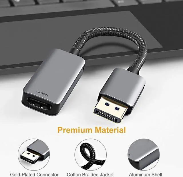 Alt view image 2 of 7 - Active DP to HDMI Adapter HDR 4K@60Hz 2K@144Hz 1080P@144Hz, Braided DisplayPort 1.4 to HDMI 4K Converter (Male to Female), Support Eyefinity Multi-Display, Aluminum