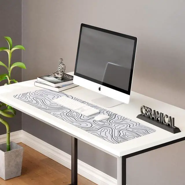 Alt view image 5 of 6 - Mouse Pad Gaming Large Long Extend Topographic Mousepad Big Full Keyboard Pad Desk Mat for Computer Laptop Office Non-Slip Rubber Stitched Edges (White)