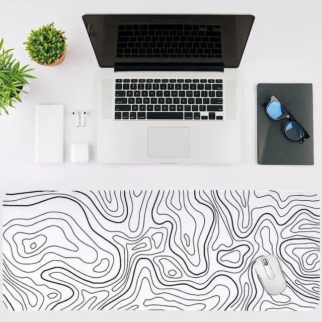 Alt view image 4 of 6 - Mouse Pad Gaming Large Long Extend Topographic Mousepad Big Full Keyboard Pad Desk Mat for Computer Laptop Office Non-Slip Rubber Stitched Edges (White)