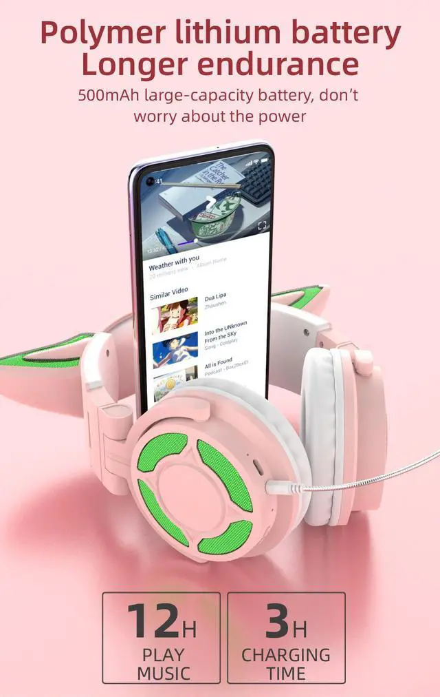 Alt view image 5 of 7 - CORN Wireless Bluetooth 5.3 Headset Fox Cat Ear Headphones Luminescence Esports Game Live Big EarMask APP Intelligence Earphones White