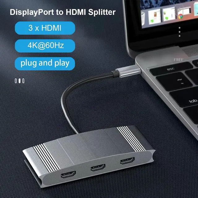 Alt view image 2 of 5 - DisplayPort to 3 HDMI Splitter, DP 1.4 to HDMI Multi Monitor 3 Port Support Dual 4K@60Hz or One 4K@60Hz and Two 4K@30Hz Compatible Windows and Mac OS