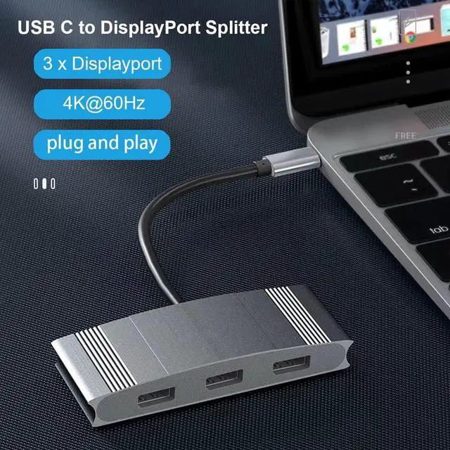 Alt view image 2 of 7 - USB C to 3 DisplayPort Splitter,Type C Multi Monitor 3 Port Support Dual 4K@60Hz or One 4K@60Hz and Two 4K@30Hz Compatible Windows and Mac OS