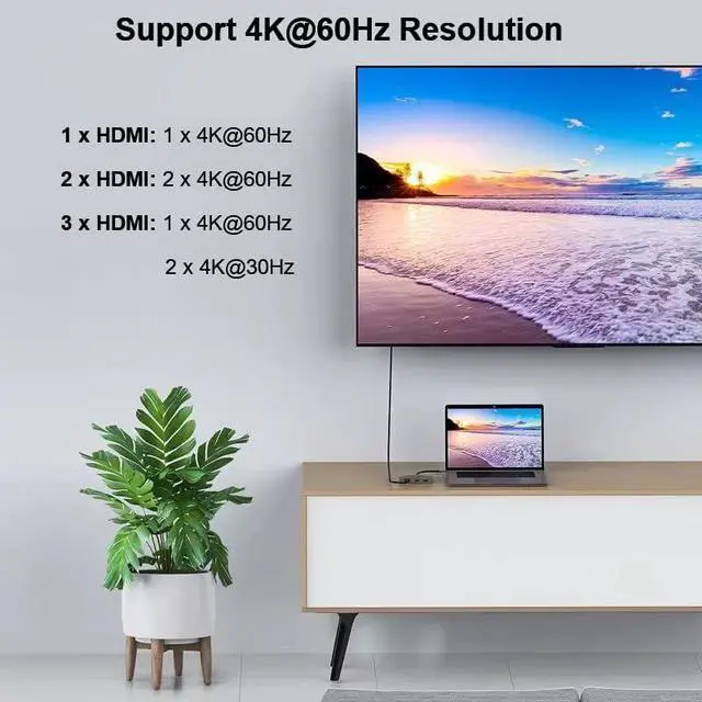 Alt view image 5 of 7 - USB C to 3 HDMI Adapter,Type C Multi Monitor 3 Port,Support Dual 4K@60Hz or One 4K@60Hz and Two 4K@30Hz Compatible Windows and Mac OS