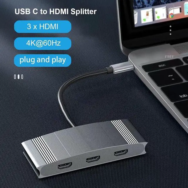 Alt view image 2 of 7 - USB C to 3 HDMI Adapter,Type C Multi Monitor 3 Port,Support Dual 4K@60Hz or One 4K@60Hz and Two 4K@30Hz Compatible Windows and Mac OS