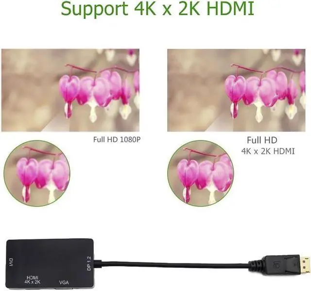 Alt view image 2 of 7 - DisplayPort 1.2 to HDMI 4K DVI VGA 3 in 1 Multi-Function Cable Adapter Converter