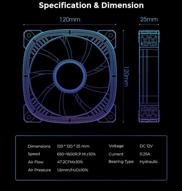 Alt view image 7 of 7 - Luna 120 PC Case Fan, Lamellar Mirror, 5V 3Pin ARGB SYNC, Hydraulic Bearing, Low noise, PWM , Infinite Lighting Case Cooling Fans Black Reversed 1 Pack