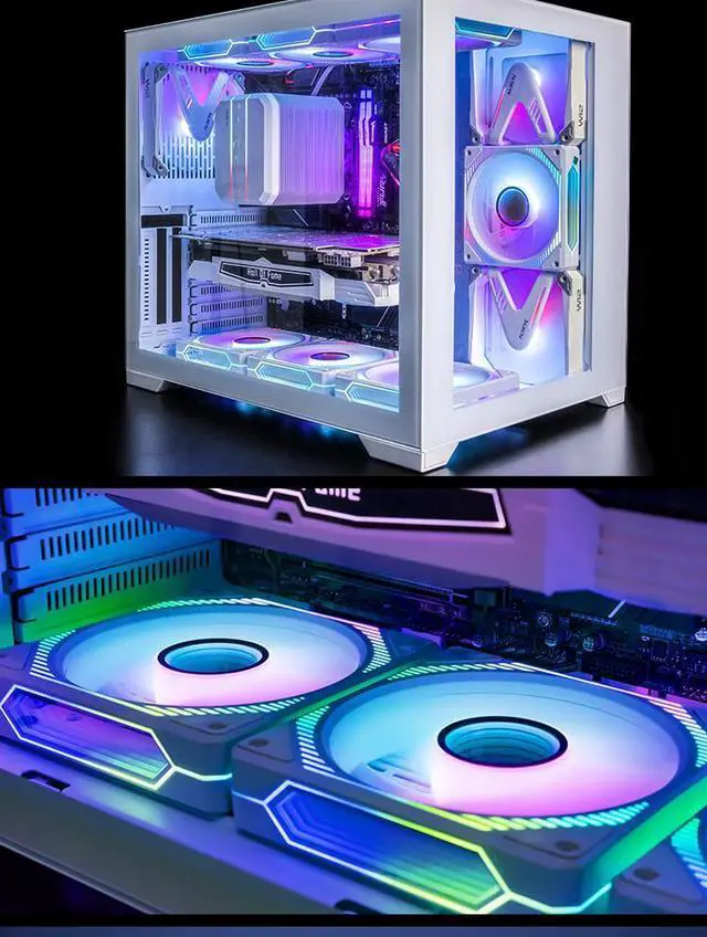 Alt view image 3 of 7 - Mirror 120mm PC Case Fan, 5V3Pin ARGB SYNC &PWM Computer Cooling Chassis Fan, 4Pin Motherboard CPU Fan, Lamellar Mirrior, Lighting-transmitting Frame, Hydraulic Bearing Black Reversed 1 Pack