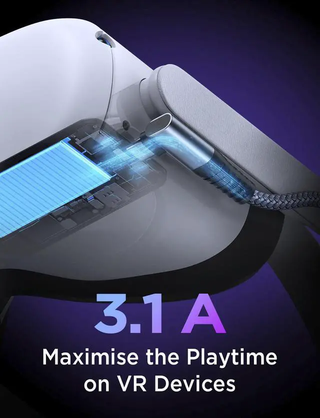 Alt view image 4 of 7 - Link Cable for Oculus Quest 2, 20FT VR Link Cable [Nylon Braided] 5Gbps High Speed Transfer & 3.1A Fast Charging, USB 3.0 to USB C Cable for Meta/Pico 4, VR Headset and Gaming PC 20 ft