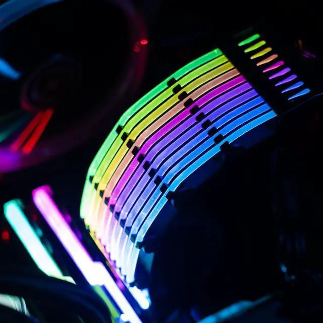 Alt view image 6 of 7 - DY-1 24PIN(Black) Luminous Extension Cable, Double-Sided Light Effect Display, Motherboard Synchronization, 5VARGB Neon Color Line