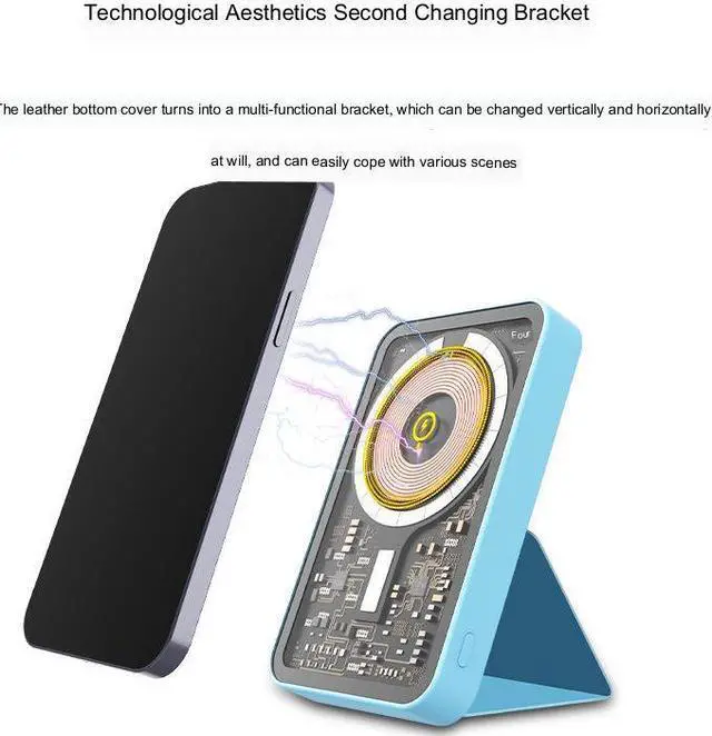 Alt view image 3 of 6 - CORN 5000mAh 15W Mini Wireless Fast Charger portable transparent magnetic wireless charging Power Bank folding bracket PD20W Fast Charge For IPhone iwatch HUAWEI Black