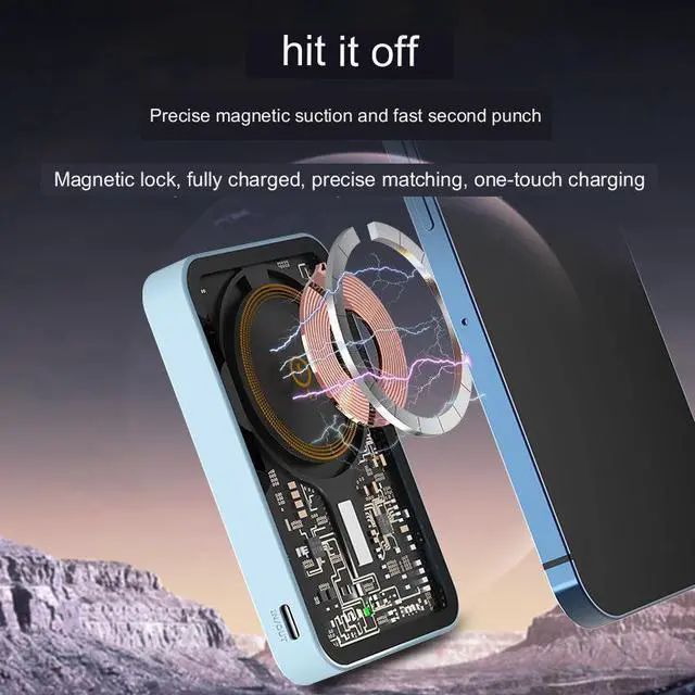 Alt view image 4 of 6 - CORN 5000mAh 15W Mini Wireless Fast Charger portable transparent magnetic wireless charging Power Bank folding bracket PD20W Fast Charge For IPhone iwatch HUAWEI Black