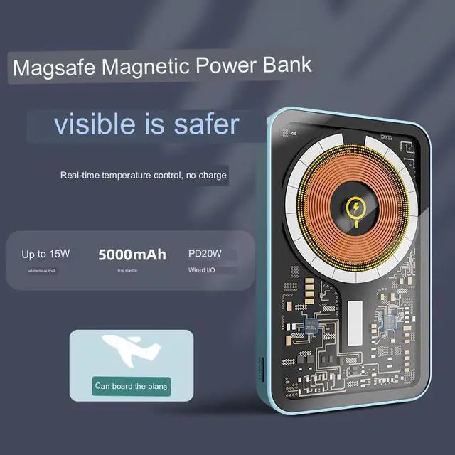 Alt view image 6 of 6 - CORN 5000mAh 15W Mini Wireless Fast Charger portable transparent magnetic wireless charging Power Bank folding bracket PD20W Fast Charge For IPhone iwatch HUAWEI Black