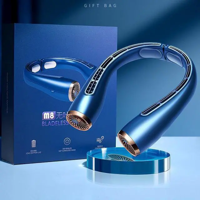 Alt view image 7 of 7 - CORN Portable Neck Fan Usb Rechargeable Turbo Leafless Mini Electric Fan Lazy Small Air Cooler Air Conditioner for Camping Home Blue