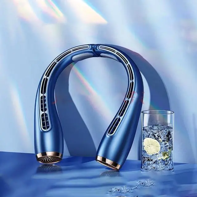 Alt view image 3 of 7 - CORN Portable Neck Fan Usb Rechargeable Turbo Leafless Mini Electric Fan Lazy Small Air Cooler Air Conditioner for Camping Home Blue